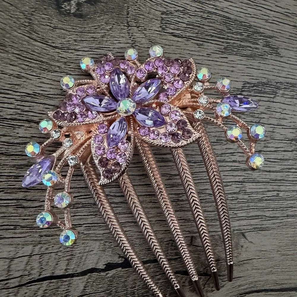 Womens Rhinestone Crystal Wedding Flower Hair Comb Clip Hairpin Bridal Jewelry